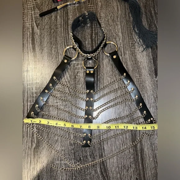 Genuine leather and steel chain bodice harness - Picture 7 of 12